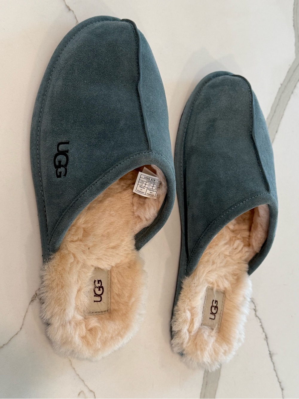 UGG Scuff Blue-Green Suede Plush-Lined Slip-On Mules - Picture 4 of 7